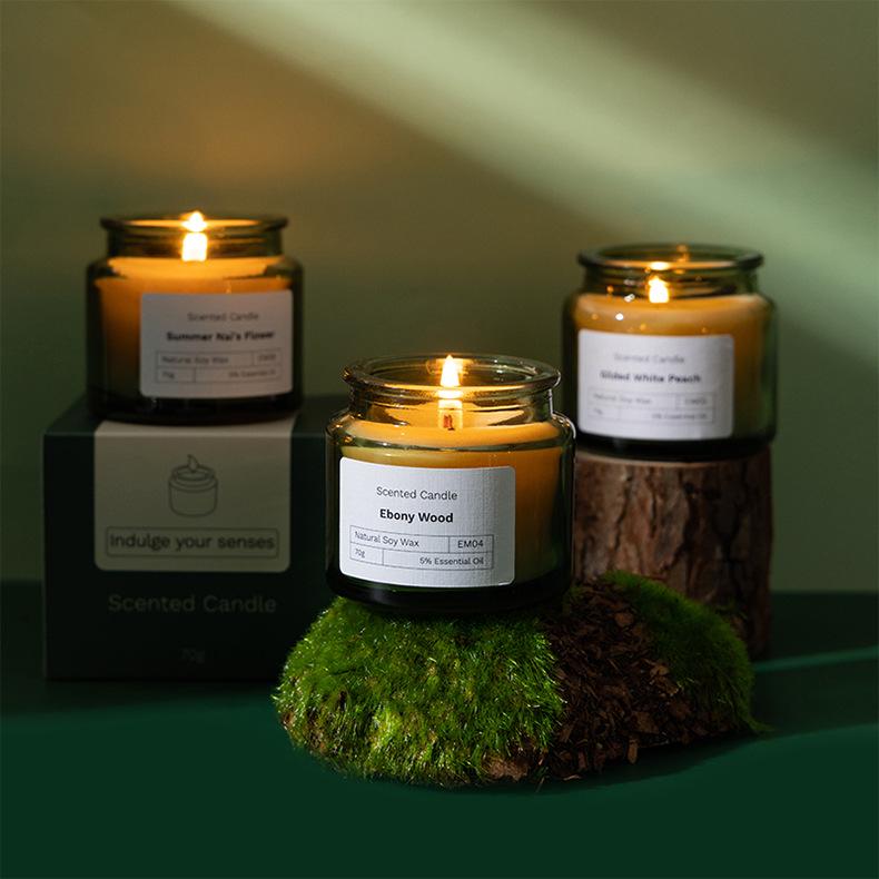 Eco-Friendly Green Glass Soy Wax Scented Candles with Wood Stopper – Ideal Creative Fragrance Souvenirs