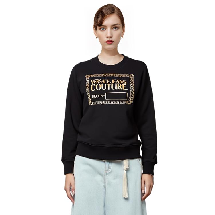 Versace Letter Print Crew Neck Long Sleeve Sweatshirt Women Sweatshirt Black 71HAIT12-CF00T-G89