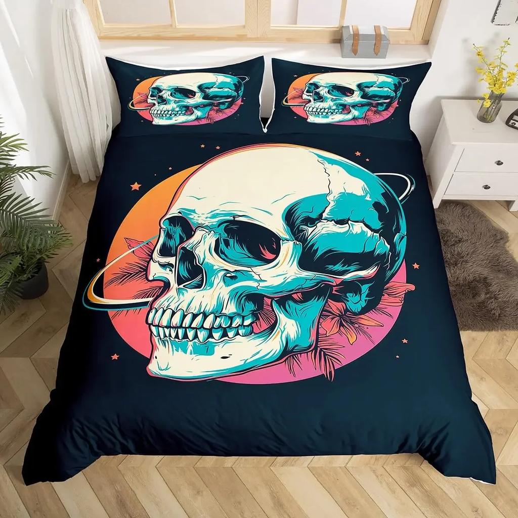 Floral Comforter Cover No Filling Black Skeleton Bedding Set Antique Victorian Baroque Skull Duvet Cover Gothic Vintage