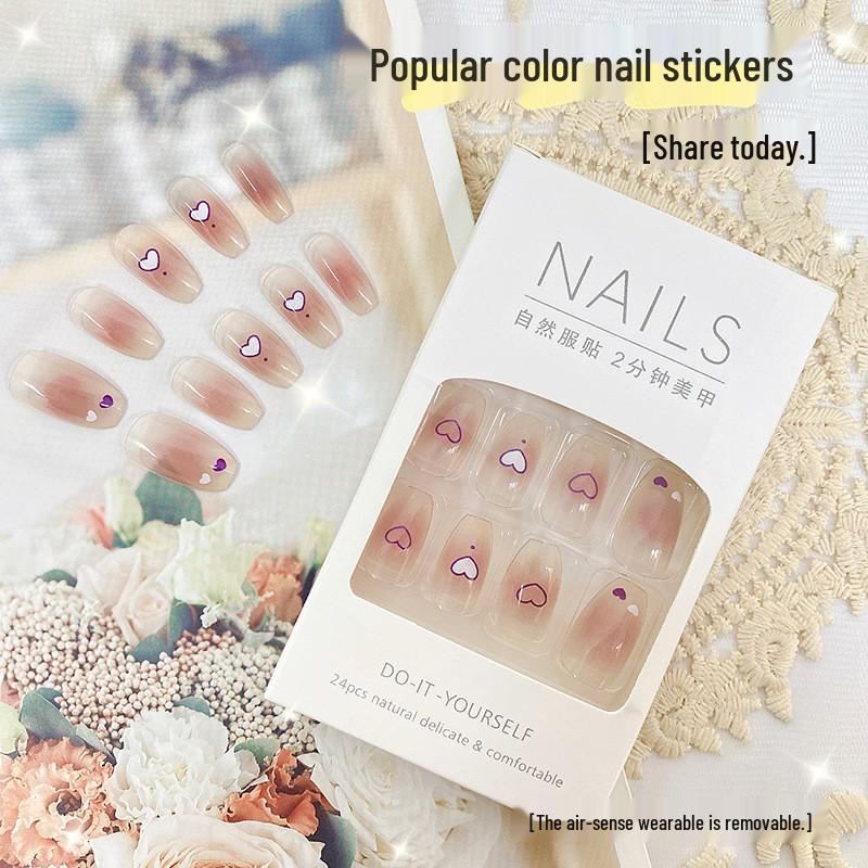 Douyin Trendy Blush False Nails: Pure, Sexy, and Removable Jelly Gel Nail Tips with Whitening Effect