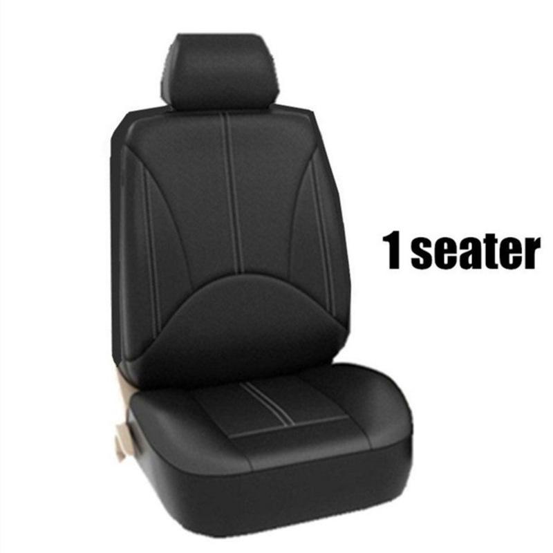 Beige Stitched PU Leather Car Seat Cover - Universal Fit for 5-Seater, All-Season Use