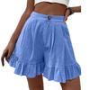 Women's Fashionable Loose-Fit Cotton-Linen Blend Casual Shorts With Pockets -Color Ruffled Wide-Leg Pants