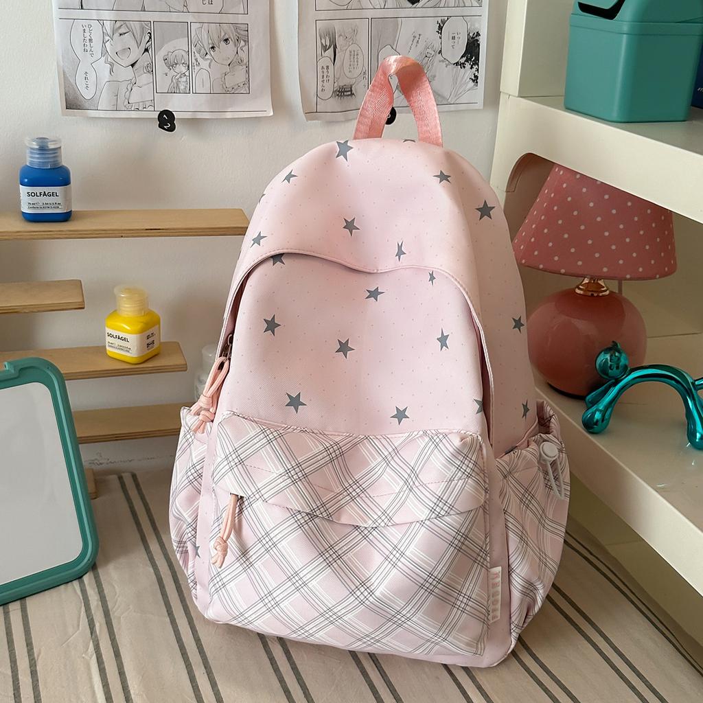 Schoolbag new Korean ins high value fresh sweet relaxation star backpack junior high school students lightweight backpack