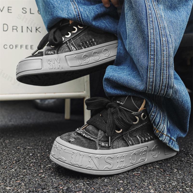 Fashion 2025 Spring Men's Low Top Denim Casual Sports Shoes Fashion Versatile Height Increase Breathable Daily Chunky Sneakers for Men