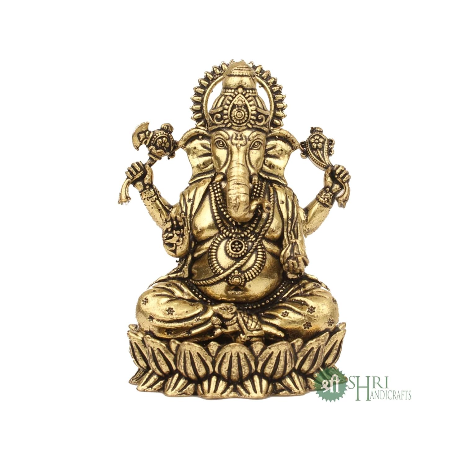Pure Brass Ganesha Idol For Good Luck & Worship, Ganpati Hindu God Statue, Gold