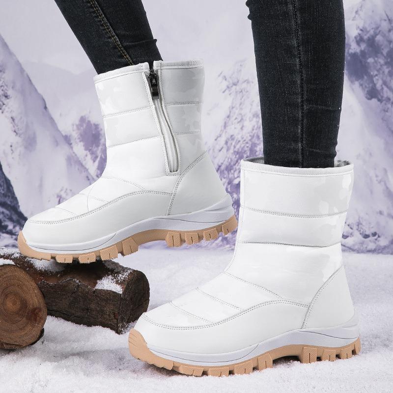 Outdoor Snow Boots Women's Velvet Thickened Cotton Shoes, Winter Zipper Thick-soled Warm Cotton Shoes