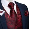 Mens Red Waistcoat Paisley Floral Vintage Vest Tie Set Wedding Formal Casual