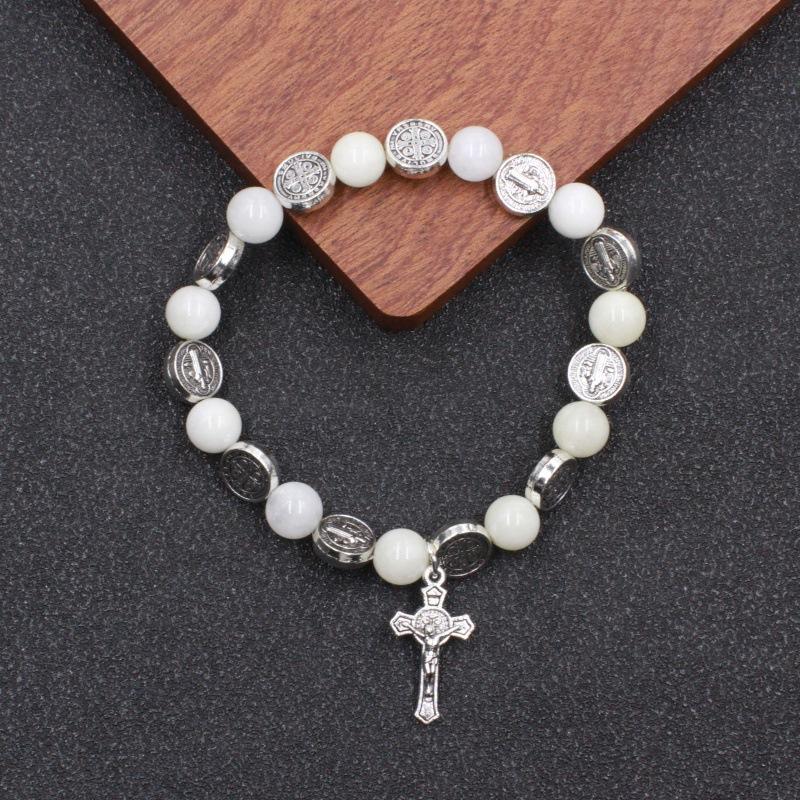 

Vintage Fashion Tiger Eye Stone Cross Bracelet Obsidian Agate Alloy Beaded Bracelet 3