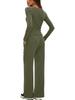 European & American Women's Solid Color Long-Sleeve Two-Piece Button Round Neck Pants Set