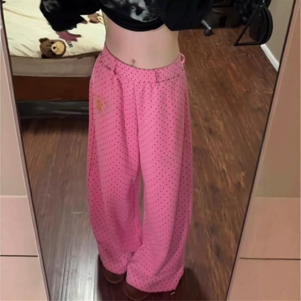 American retro full-printed polka-dot wide-leg pants women's summer lazy wind-drape loose straight-leg pants versatile casual trousers