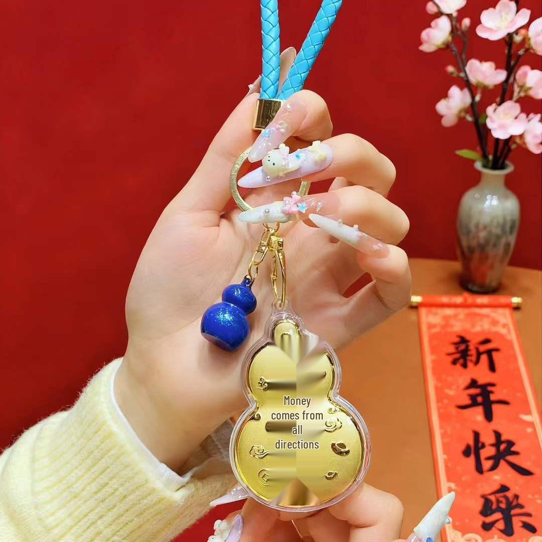 999 Pure Gold Eight Directions Wealth Mobile Gourd Keychain Ornament Gift
