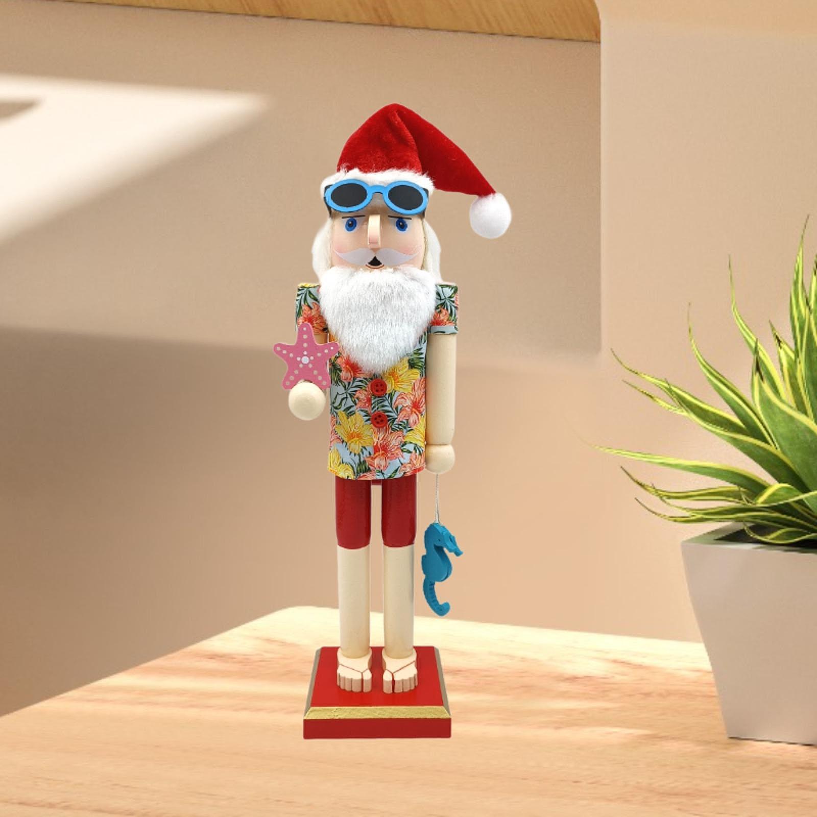 

15inch Wood Beach Santa Figure Nutcracker Decorative Portable Table Ornament for