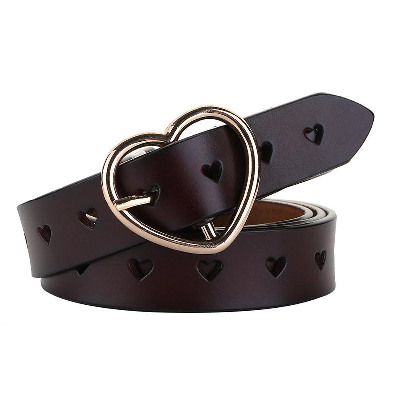 Womens Genuine Leather Fashion Belt With Heart Pattern And Pin Buckle For Versatile Style