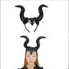 Women Halloween Long Demon Ox Horn Headband Evil Queen Glitter Hair Hoop Cosplay Costume Magic Witch Headpiece Accessory