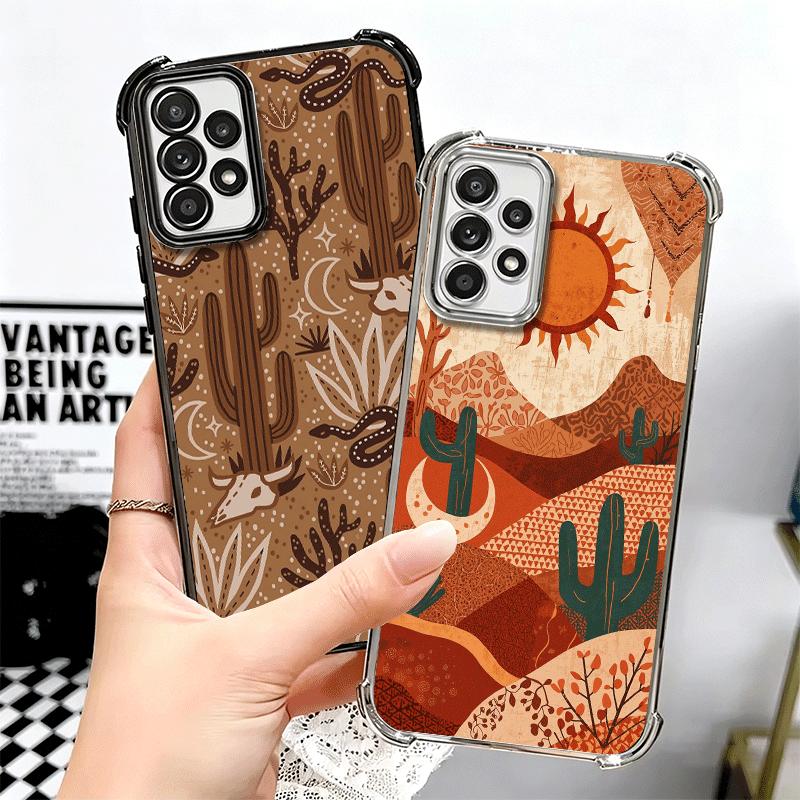 Cactus Pattern Plating Phone Case For Samsung A17 A07 A37 A57 A16 A56 A15 A55 A14 A54 A13 A53 A26 A36 A25 A35 A24 A34 A23 A33