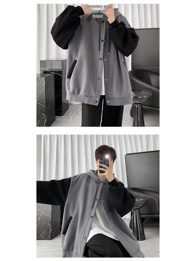 Men's Trendy Patchwork Hooded Cardigan - 2024 Autumn Hong Kong Style