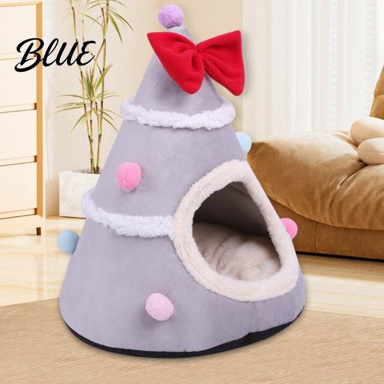 Soft Cat Cave for Winter Christmas Tree Bed, Plush Bed with Removable Cushion, Non-slip Cozy Pet Bottom, House Indoor Cats Kittens Holiday Decoration