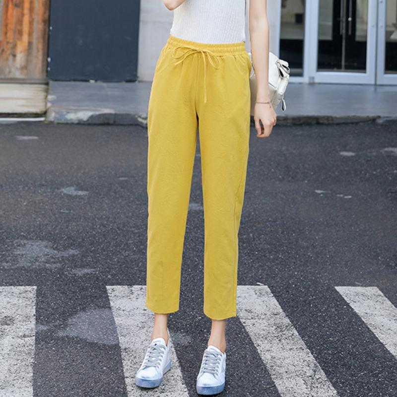 Spodnie bawełniane 9-kolorowe, długość 9/10, wiosna-lato, slim, proste, luźne, casualowe, damskie, jednokolorowe, haremki