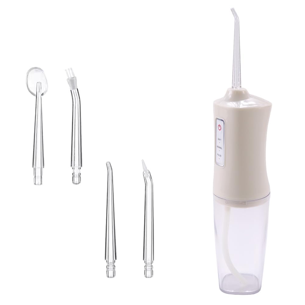 

Ирригатор для полости рта Allseasons Oral Fresh 3 уровня регулировки резервуар 180 мл 4 сменные насадки водяная нить струйная очистка портативный для путешествий дома USB бежевый