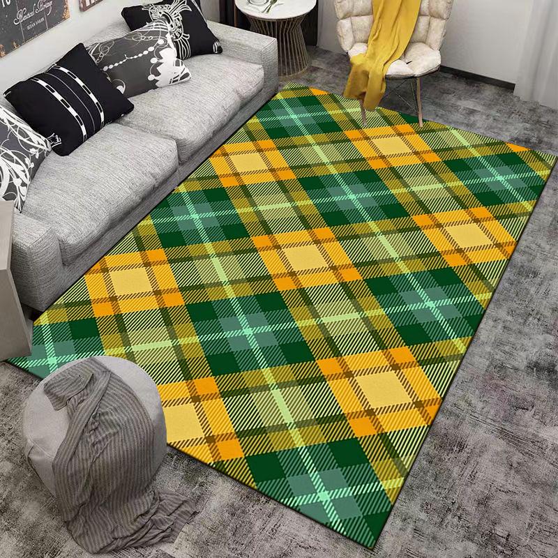 Yellow and Green Plaid carpet Non-slip rug suitable for living room and bedroom sofas