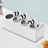 Stainless Steel Flatware Organizer Caddy, 4-Hole Utensil Holder for Kitchen, Modern Minimalist Cutlery Storage, Compact Design