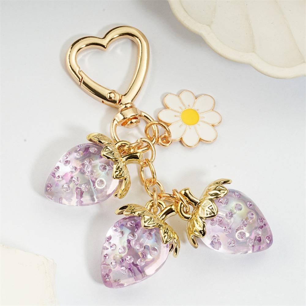 Lightweight Keychain Flower Daisy Key Chain Portable Strawberry Bag Pendant  Girls фиолетовый
