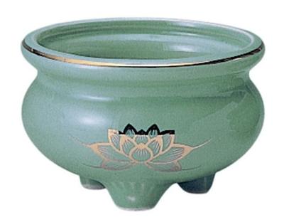 Three-legged Ceramic Incense Burner with Gold Lotus Design [3 Inches]  Buddhist Altar Supplies, Home Memorial Supplies, Urn Compatible