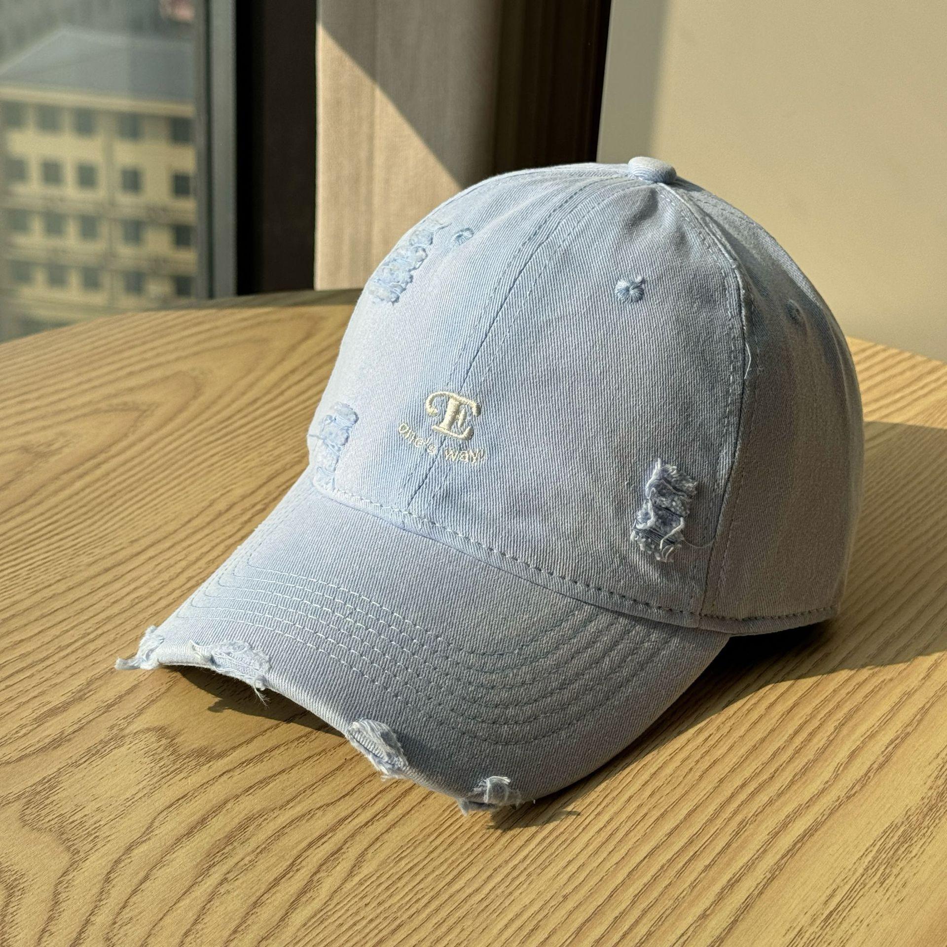 

Burgundy frayed vintage embroidered baseball cap for couples, new spring/summer/autumn versatile large-brimmed age-reducing cap Adult54-60Adjustable блакить