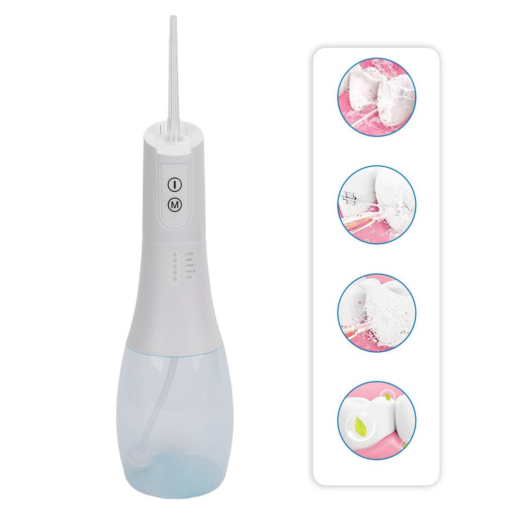 Water Dental Irrigator IPX7 Water Resistant 400 ML Expandable   130psi 5 Mode Water Teeth Cleaning Irrigator with 5 Replacement Nozzles