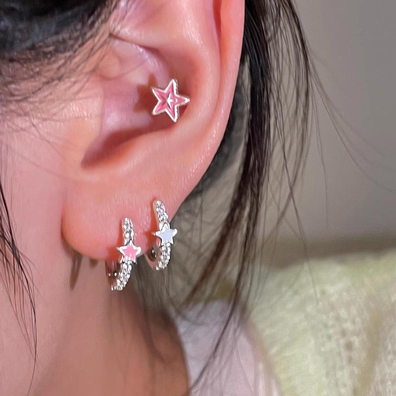 925 Sterling Silver Jewelry Zircon Crystal Star Hoop Earrings for Women Wedding Party Jewelry For Girls Friend Gift