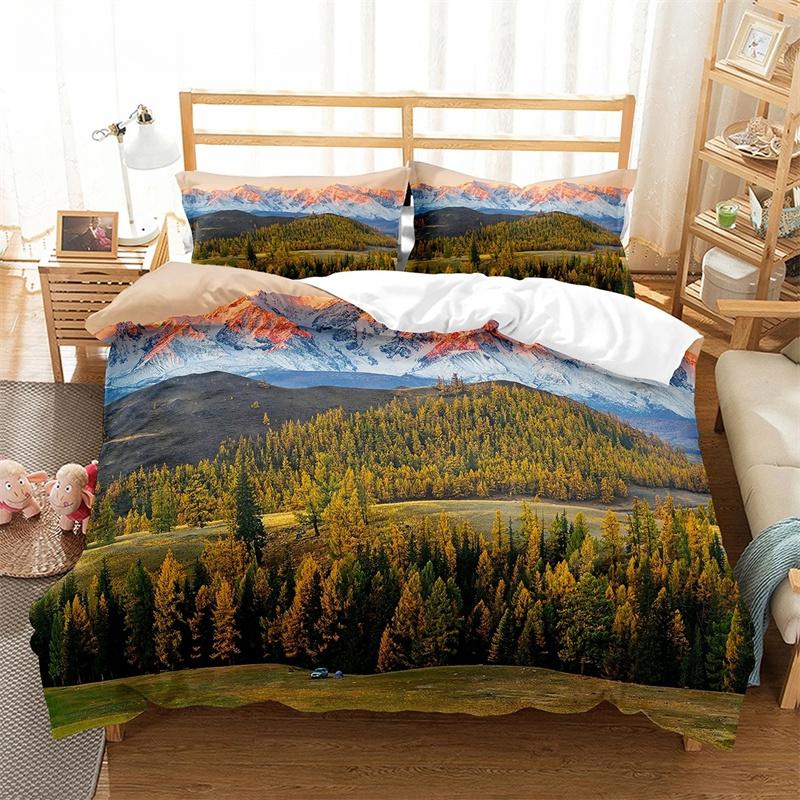 Altai Mountains King Queen Duvet Cover Natural Landscape Bedding Set Forest Lake Scenery Quilt Cover Polyester Comforter Cover