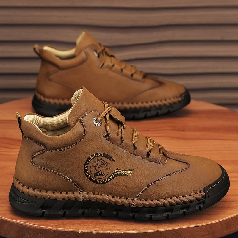 Italian Men's Casual Shoes Leather Sneakers Handmade Luxury 2024 New In Fashion Outdoor Shoes Outdoor Lace Up Man Hiking Shoes