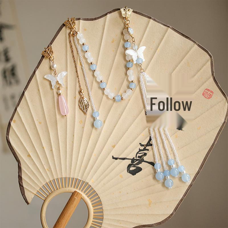 Cheongsam Pressed Collar Hanfu Tea Suit with Retro Xiangyunsha and Versatile Brooch Tassel Pendant