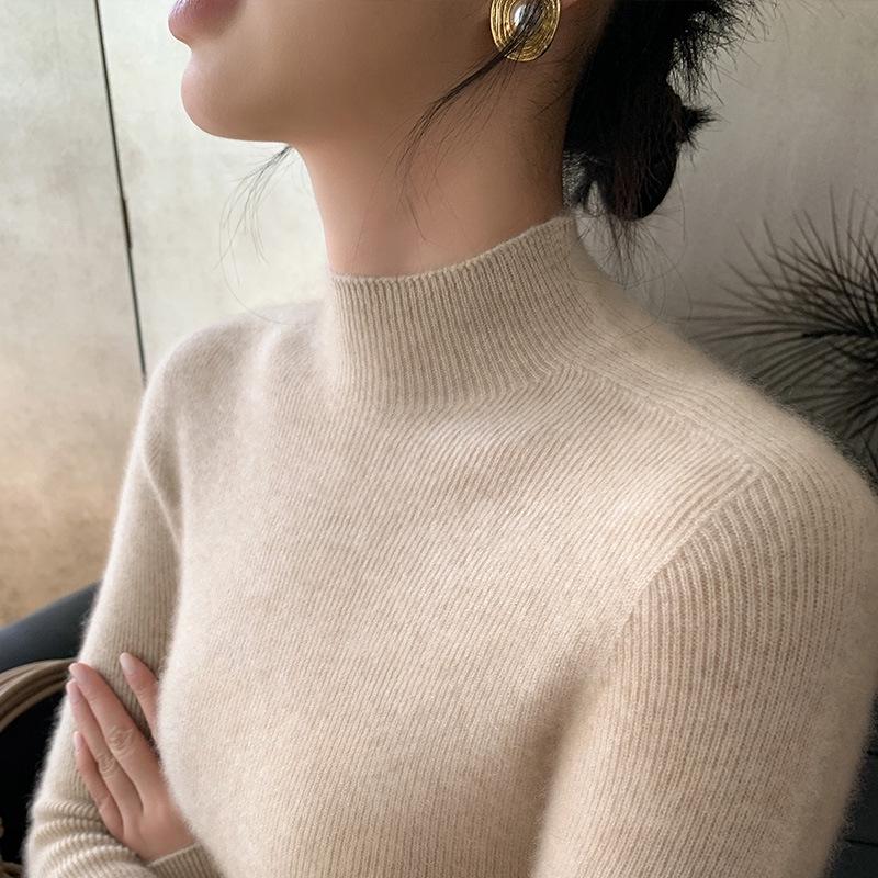 Women's Seamless Half-High Neck Knit Sweater: Versatile, Tight-Fitting Base Layer for Autumn and Winter