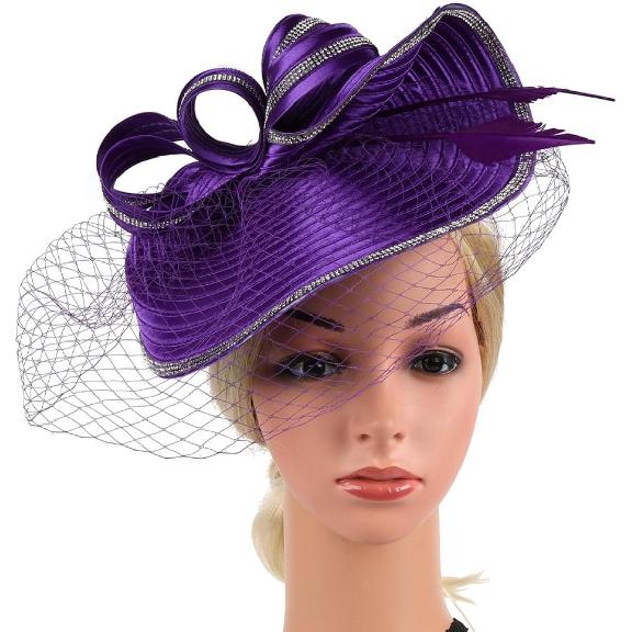 MAGICLULU Women’s Purple Fascinator Hat Headband Cocktail Tea Party Bridal Hairpiece Elegant Linen Mesh Accessory for Special Occasions