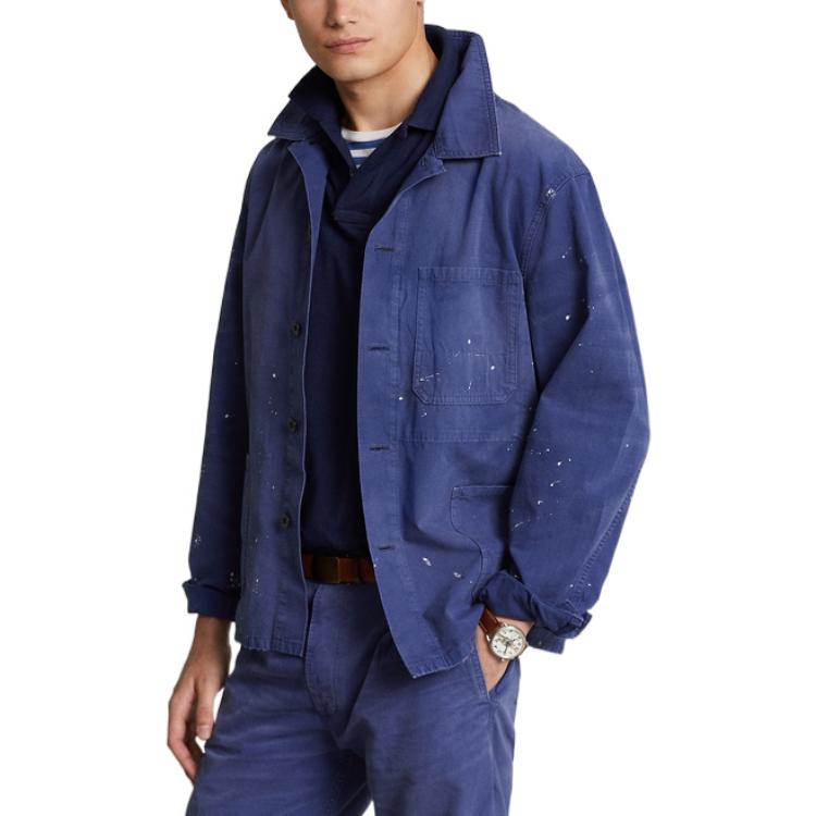 Polo Ralph Lauren FW22 Splatter Detail Polo Collar Denim Jacket Men Jackets Blue MNPOOTW16020868-400