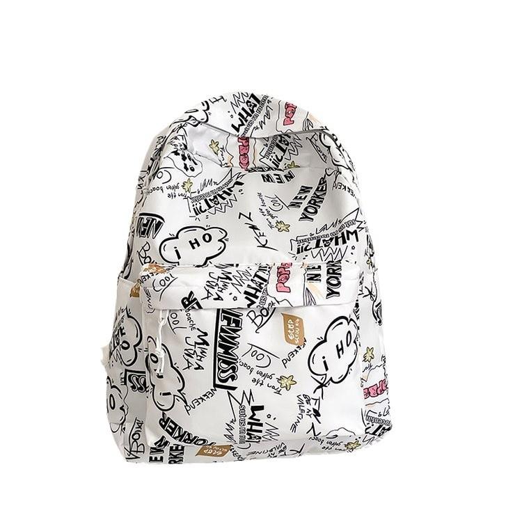 Schoolbag high-value printed graffiti schoolbag female junior high school student large-capacity backpack ins trendy brand high school student 