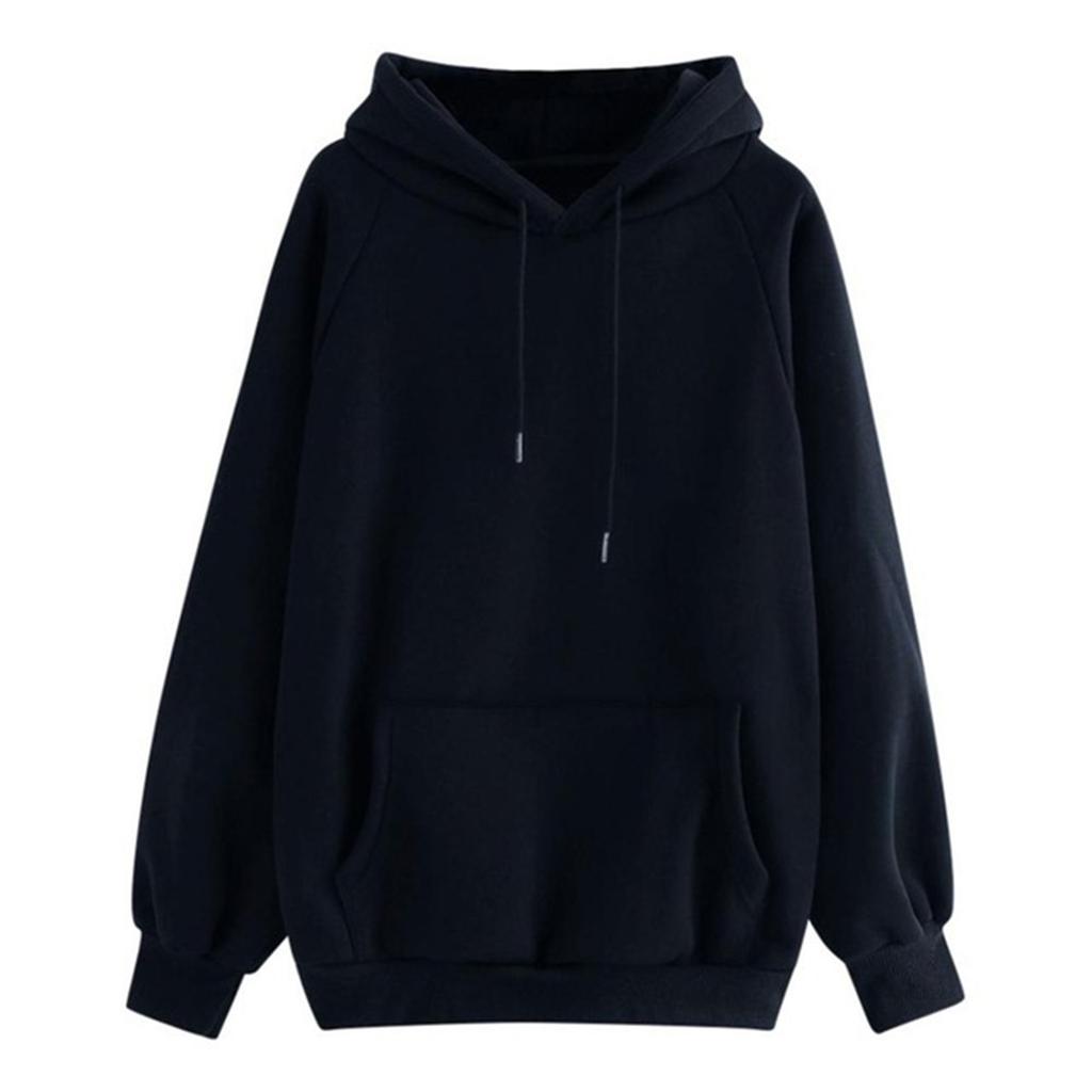 Women's Fashion Casual Solid Color Hooded Loose Fleece-Lined Thick Long Sleeve Sweatshirt
