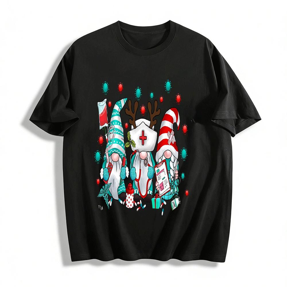 Christmas Medical Gnome Print Casual Top Pure cotton T-shirt XXS