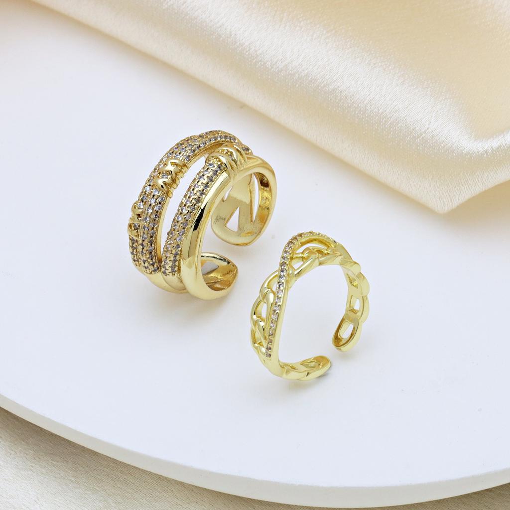 Round Ball Pearl Gold Plated Zirconium Open Ring Women'S Personality Light Luxury Premium Ring