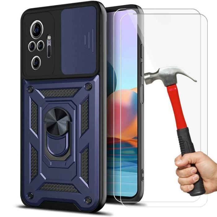 Case and Tempered Glass - E.F.CONNECTION - For Xiaomi Redmi Note 10 Pro 5G - Navy Blue - Shockproof - Ring Holder