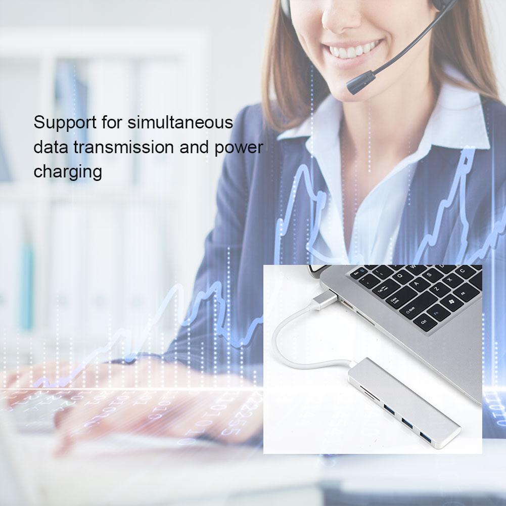 2 In 1 Type C Hub To 3 USB 3.0 Interfaces with TF   SD Card Slots