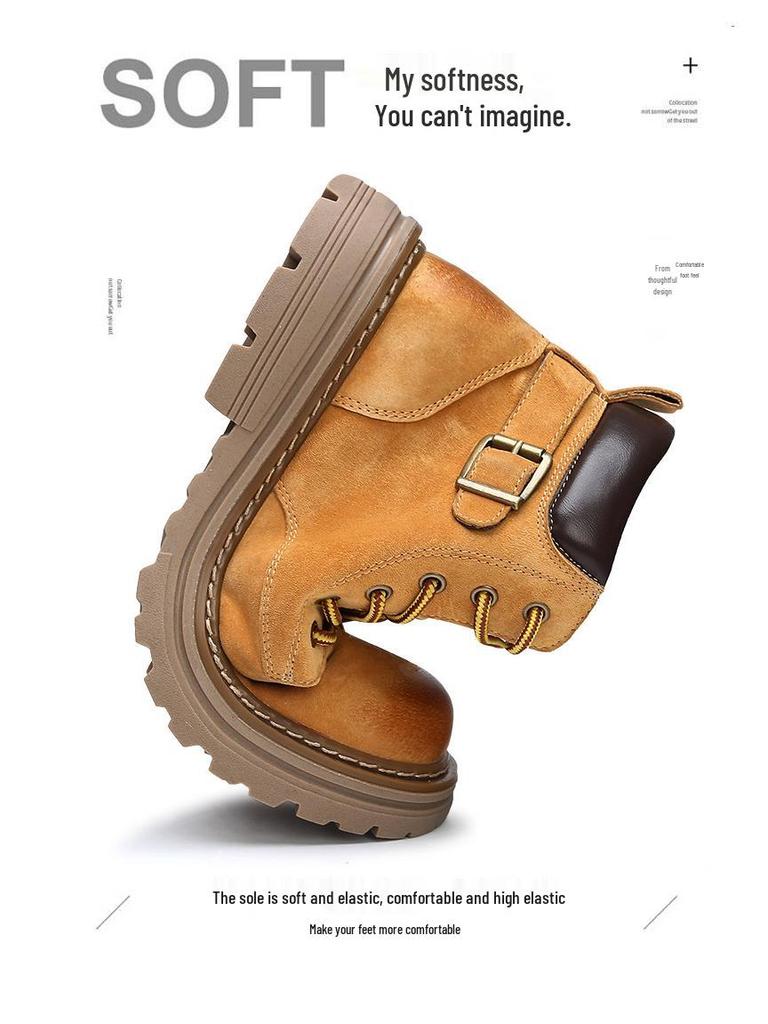 2025 Herbst/Winter Herren Gelbe Leder Martin Wander- & Arbeitsstiefel - Dicke Sohle Britischer Stil