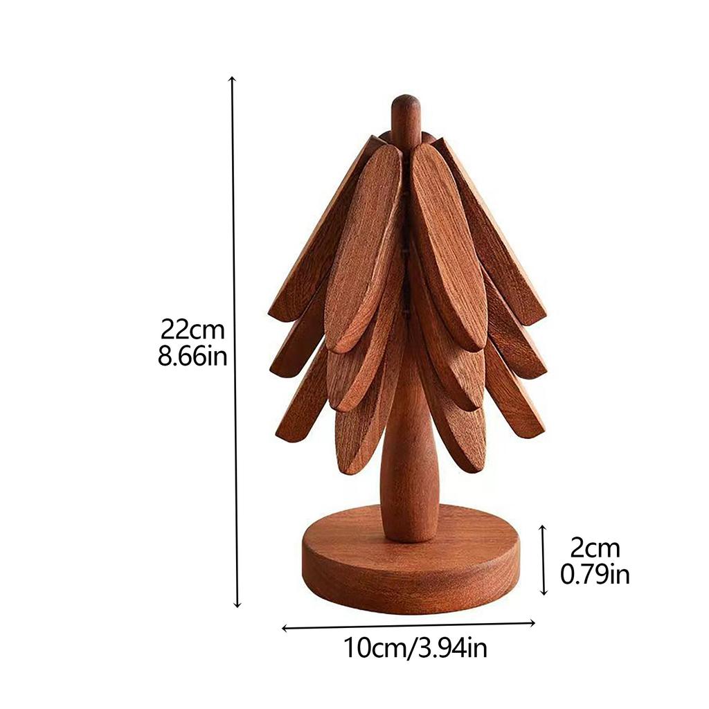 Tree Trivet Set Decorative Practical Wooden Tree Coaster Set for Cup Bowl Plate Teapot Frying Pan Hot Pot 3 Cushions