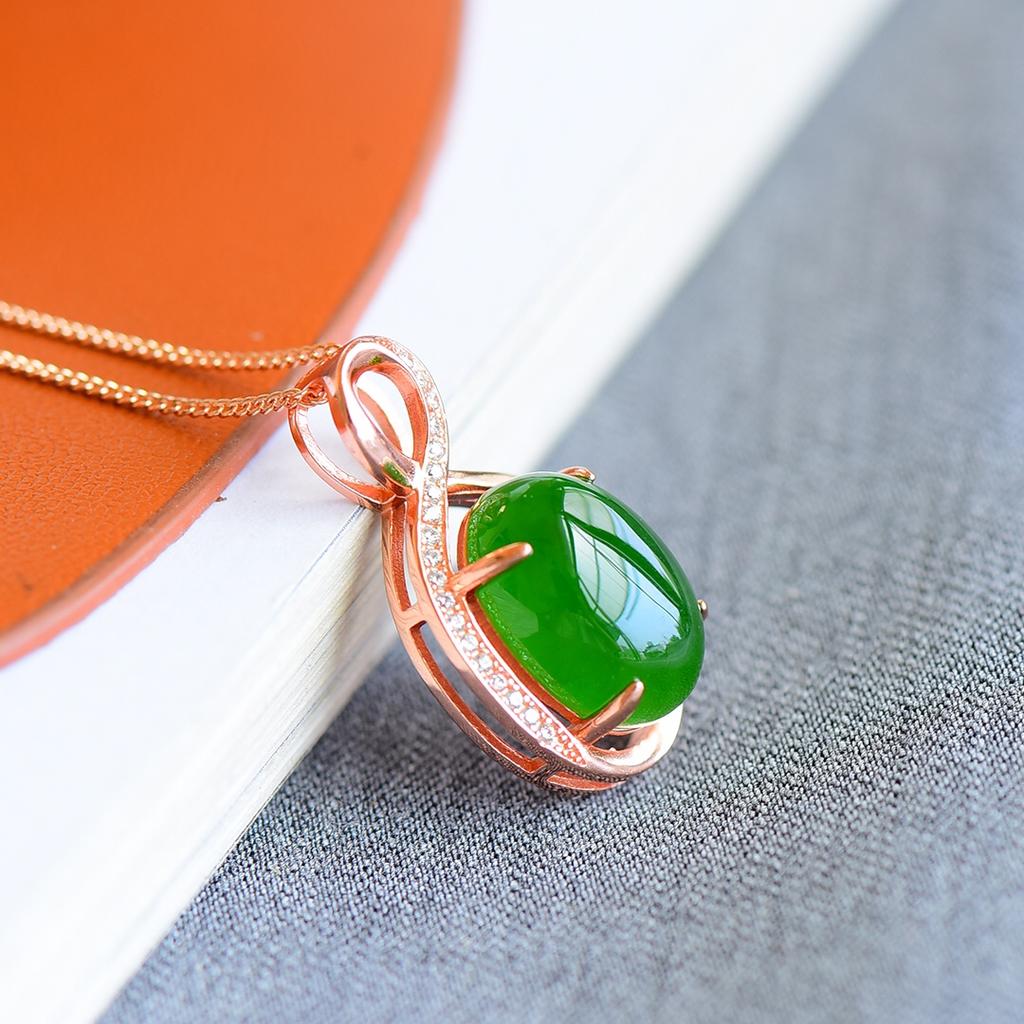 Hotan Jade S925 Silver Inlaid Jasper Egg Face Pendant for Women