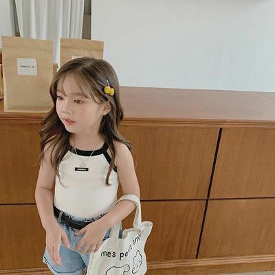 Summer Girl Vest Baby Internet Celebrity Children's Personality, Trendy Korean Version, Pit Stripe Color Block Letter Outer Wearing Vest