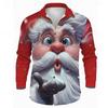 Christmas Men's 3D Santa Claus Printed Long Sleeve Shirt Polyester Lapel Formal Casual Shirt Autumn and Winter All-match Tops