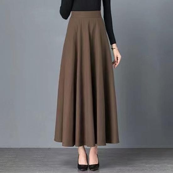 Maxi Skirt High Waist A-Line Long Skirt with Pockets Breathable Slimming Large Hem Design Office Lady Skirt