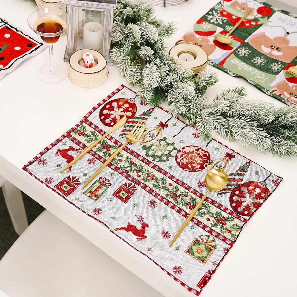 Christmas Placemat Xmas Dinner Tableware Pad Santa Claus ELK Pattern Cutlery Mat New Year Party Decor YFA2088