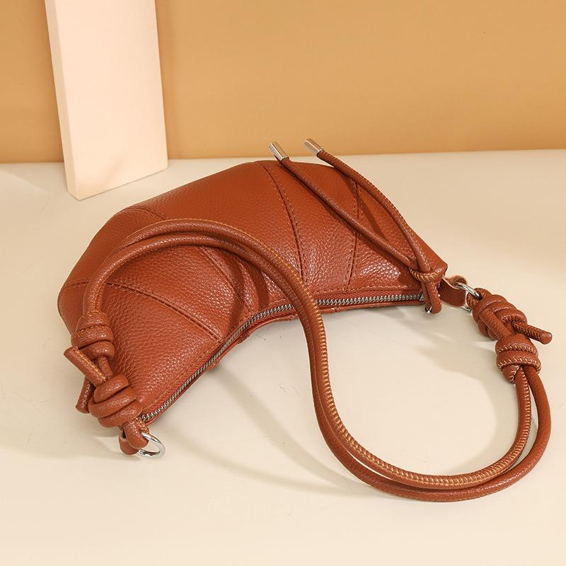 Fashion First-layer Cowhide Croissant Bag Women's Retro Simple Dumpling Bag Trend High-end Single Shoulder Messenger Bag Women